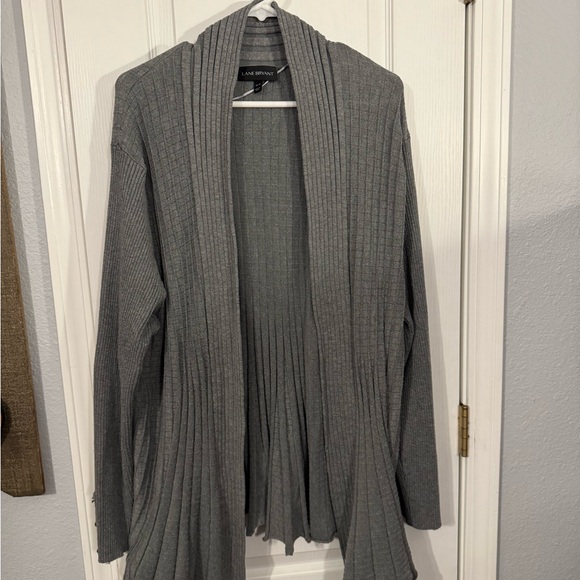 Lane Bryant Gray Ribbed Open Cardigan with Buttons on Sleeves - Picture 1 of 3